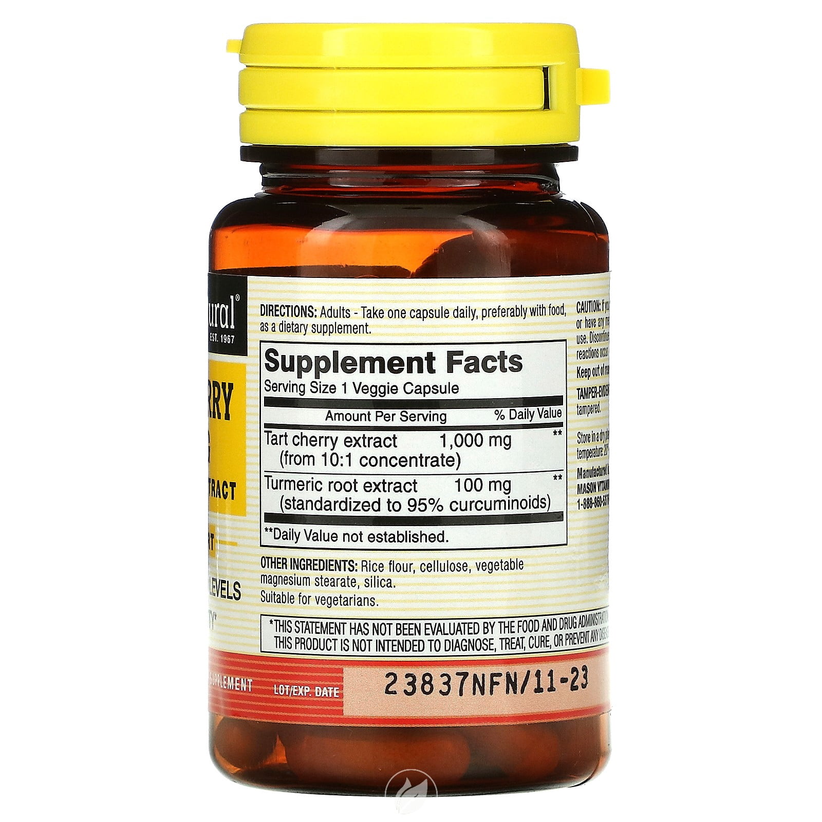 Mason Natural, Tart Cherry with Turmeric Extract, 1,000 mg, 60 Veggie Caps, Pack of 2