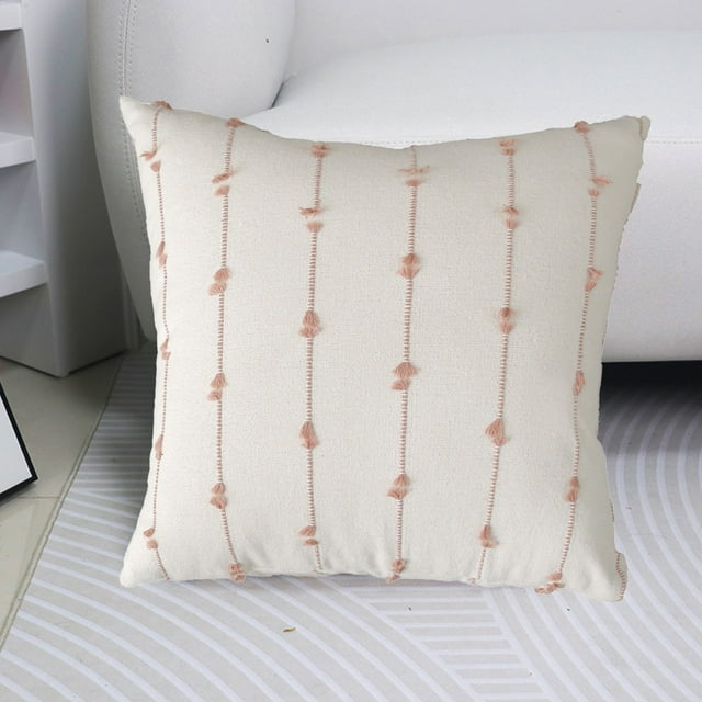 Polyester Pillowcase, Striped Design, Splicing Wide Side, Soft Texture, for Sofa Cushions, Living Room Decor, Decorative Pattern, Home Furnishing Accessory,YISHFHP,Pink