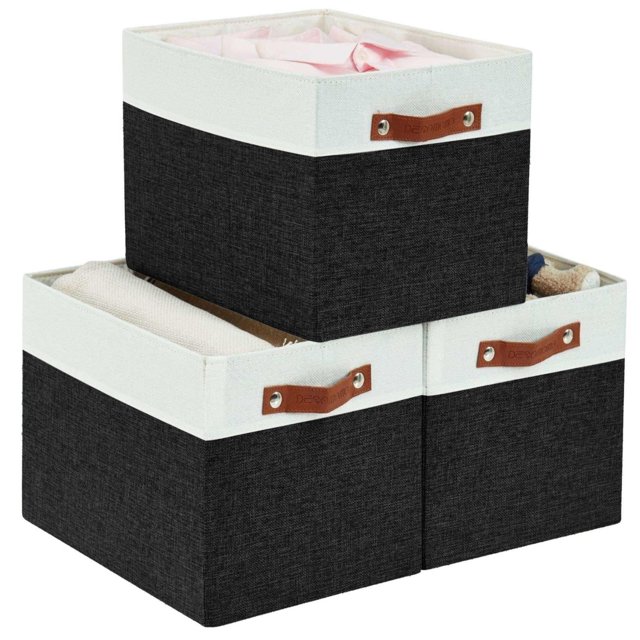 Set de 3 Cajas de Almacenamiento Plegables DECOMOMO Kallax 33x38x33 cm Negro y Blanco