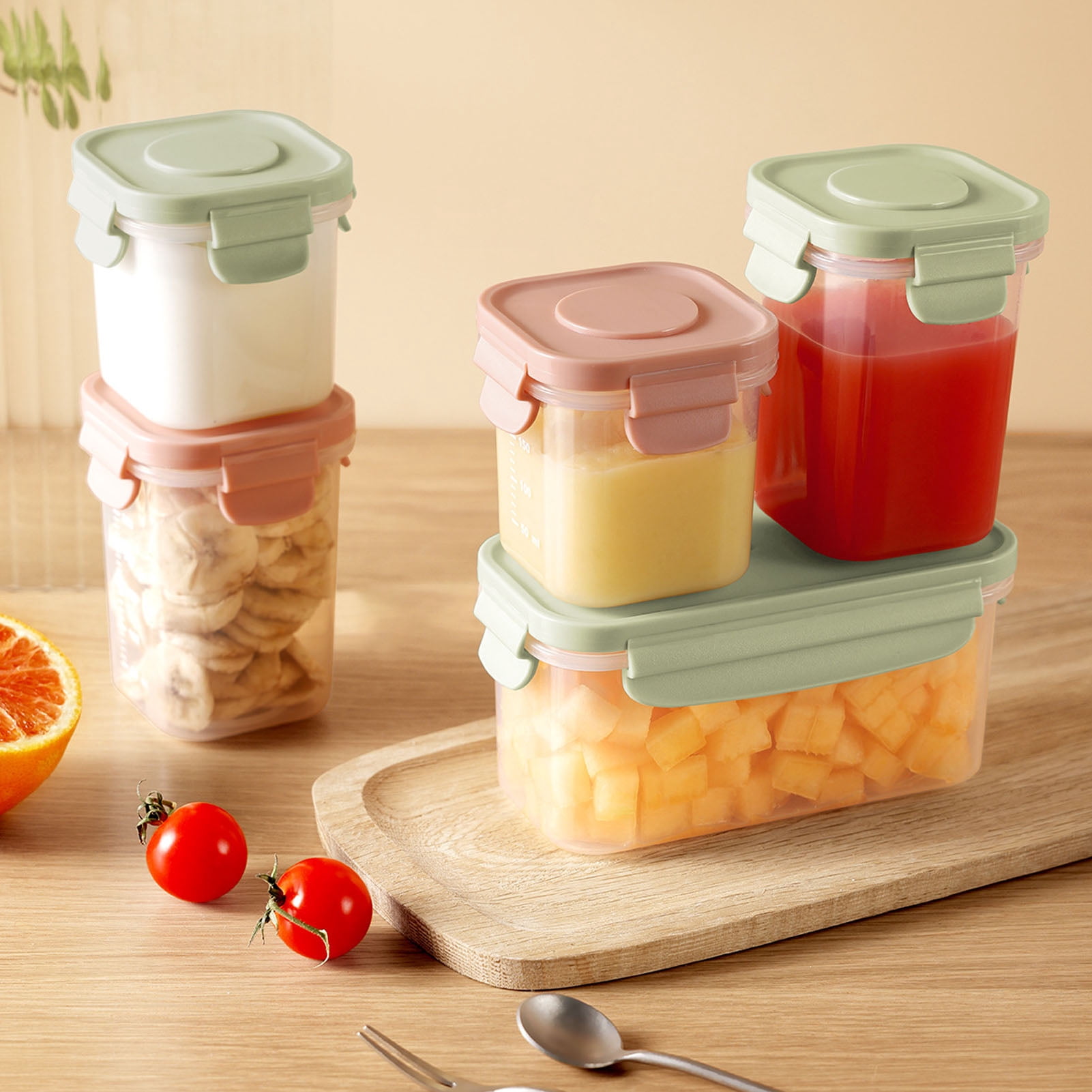 BIMZUC 3-Piece Baby Food Storage Jars, Stackable Microwavable Containers with Removable Ice Pack & Scale, BPA-Free Food Grade Container Box for Purees, 33.8 fl oz (1000ml), Green