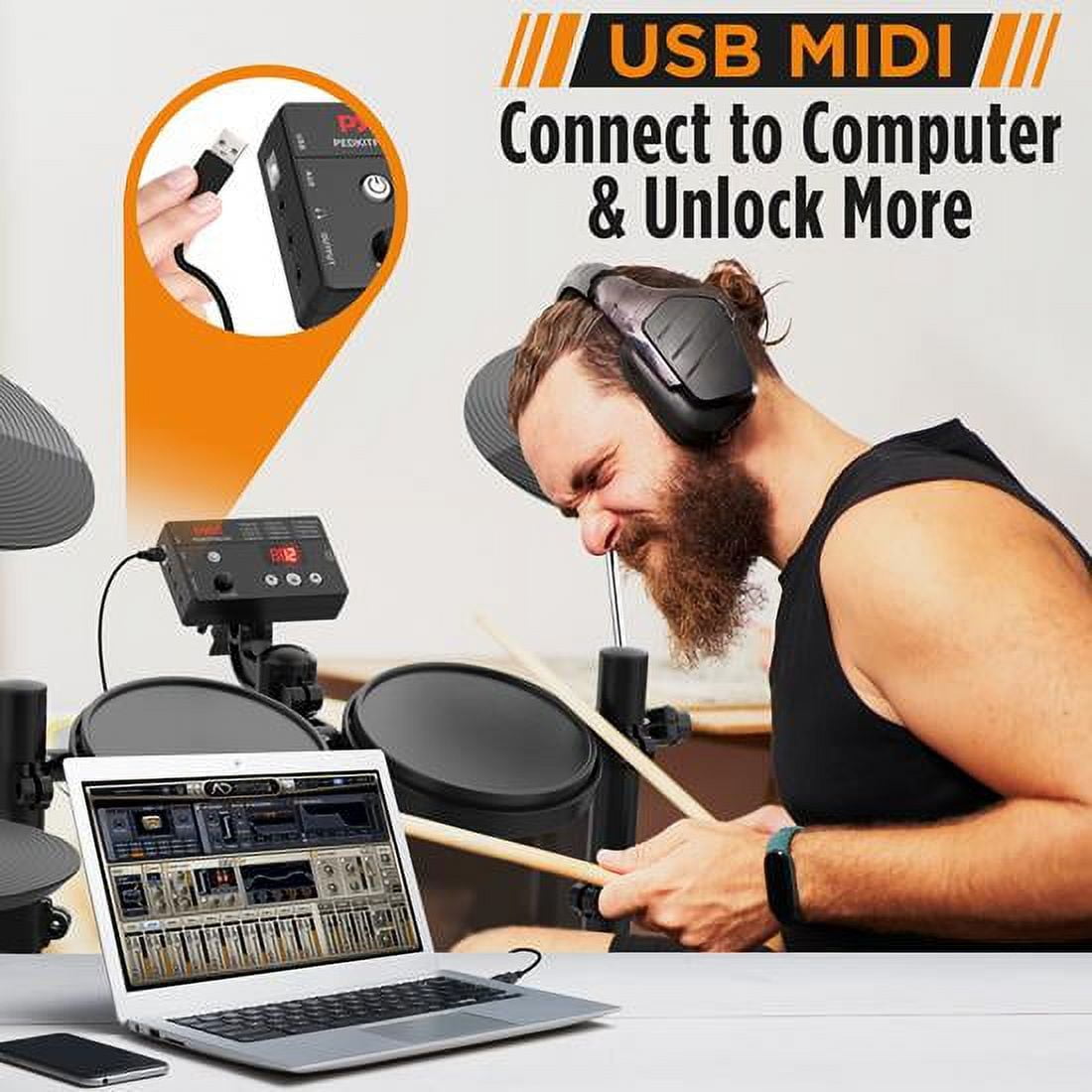 Pyle Electronic Drum Kit - Compact Drumming Machine, MIDI Computer Connection, Quick Setup Roll-up Design for adults.