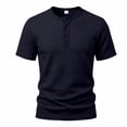 thumbnail image 5 of Liweisiy Men's Textured Henley T-Shirt Short Sleeve Notch Neck Solid Color Tees Casual Athletic Summer Tops Navy L, 5 of 10