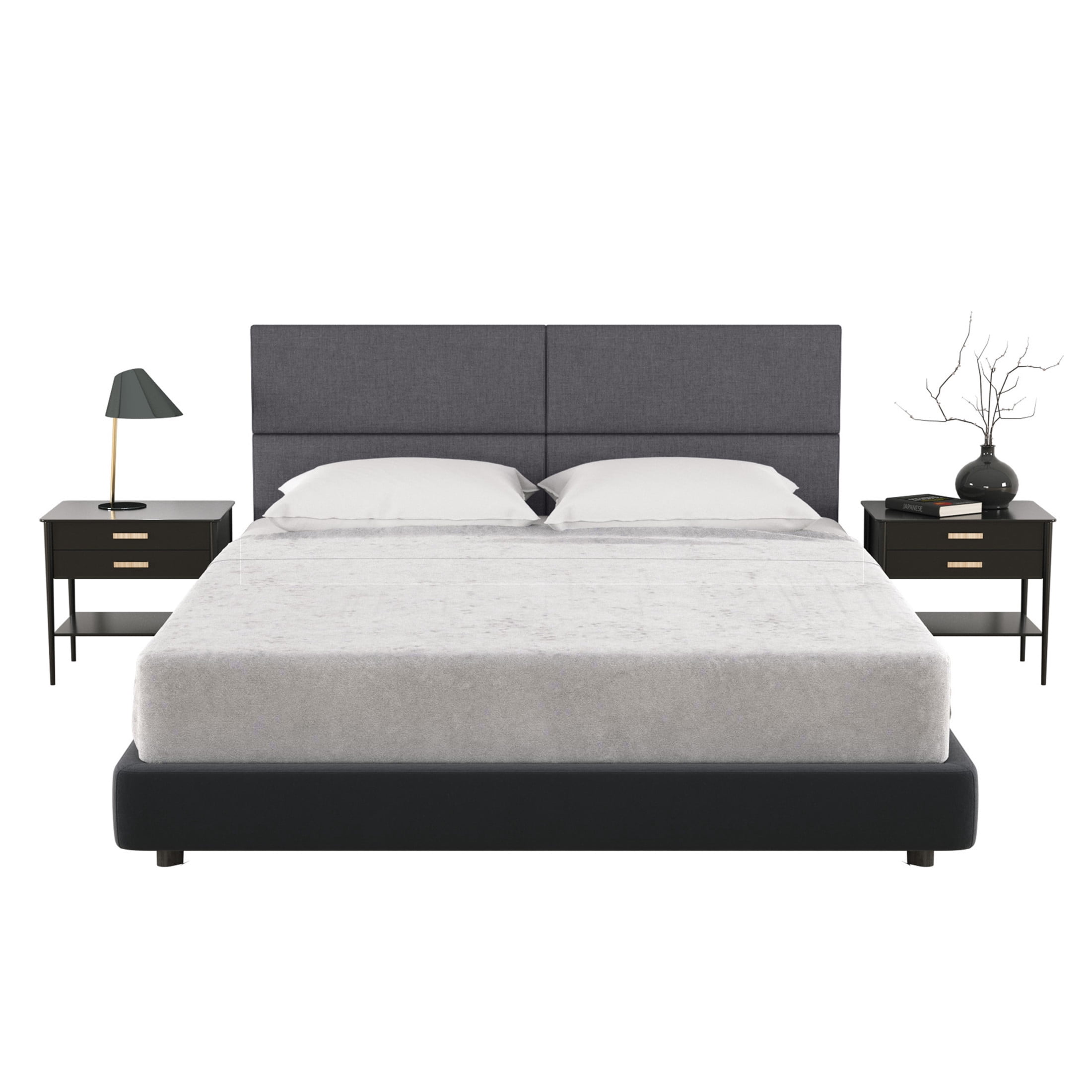 Jaxx Panelist Modern Padded Headboard – Set of 4 Wall Mounted Panels - Queen, Charcoal Microvelvet