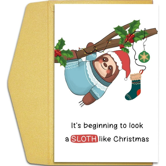 Sloth Christmas Card – "It's Beginning to Look a Sloth Like Christmas" Design – Envelope Included, Blank Inside – Perfect for Holiday Greetings and Well Wishes