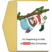 Sloth Christmas Card – "It's Beginning to Look a Sloth Like Christmas" Design – Envelope Included, Blank Inside – Perfect for Holiday Greetings and Well Wishes