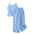 thumbnail image 4 of Miluxas Girls Linen Outfit 2 Piece Sleeveless Cami Top and Wide Leg Pants Set Kids Solid Casual Summer Beach Vacation Clothes Light Blue 150, 4 of 7