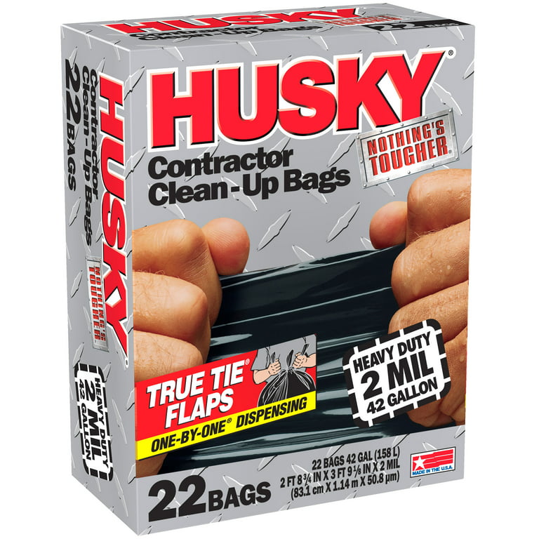 Husky HK42WC022B 42 Gallon 2 Mil Contractor Clean Up Bags Black Box Of 22: Trash  Bags 42 to 46 Gallon (073257003308-1)