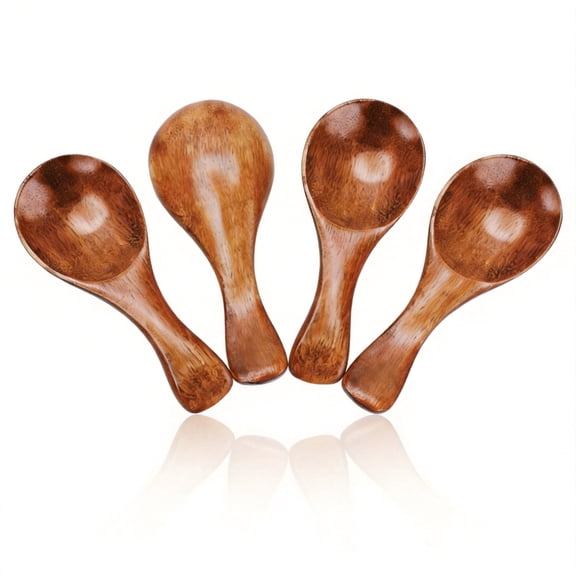 4 Pack Small Wooden Spoons, 3.2" Mini Wood Teaspoons for Honey Jars, Spice, Condiments, and Seasoning, Brown Natural Tiny Spoons for Coffee, Sugar, Jam, and Bath Salts