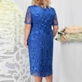 thumbnail image 4 of Lolmot Plus Size Dresses for Curvy Women Short Sleeve Round Neck Loose Spliced Embroidered Lace Cocktail Party Dress, 4 of 5