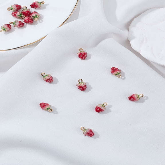 16Pcs Strawberry Alloy Enamel Charms Light Gold Charms Pendants Crimson DIY Jewelry Crafting Pendants Decoration for Jewelry