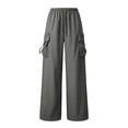 thumbnail image 4 of Kvture Women's Cargo Pants Casual Straight Wide Leg Work Pants Elastic Waisted Lightweight Loose Hiking Pant with Pockets Gray Pant XXXL, 4 of 7