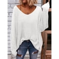 thumbnail image 3 of Women'S V Neck Long Sleeve Knit Loose Oversized Pullover Sweater Top White XS, 3 of 5