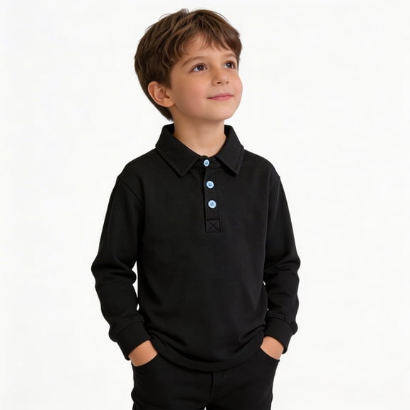 WELOIJEVBE Toddler Boys Long Sleeve Polo Shirts Active Performance Tops for Kid Casual Collared V Neck Polo Shirts for Boys Shirts for Boys 2-3 Years
