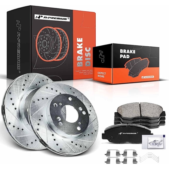 A-Premium 10.32 inch (262mm) Front Drilled and Slotted Disc Brake Rotors   Ceramic Pads Kit Compatible with Select Honda Models - Civic 2012 2013 2014 2015, 1.8L, 6-PC Set