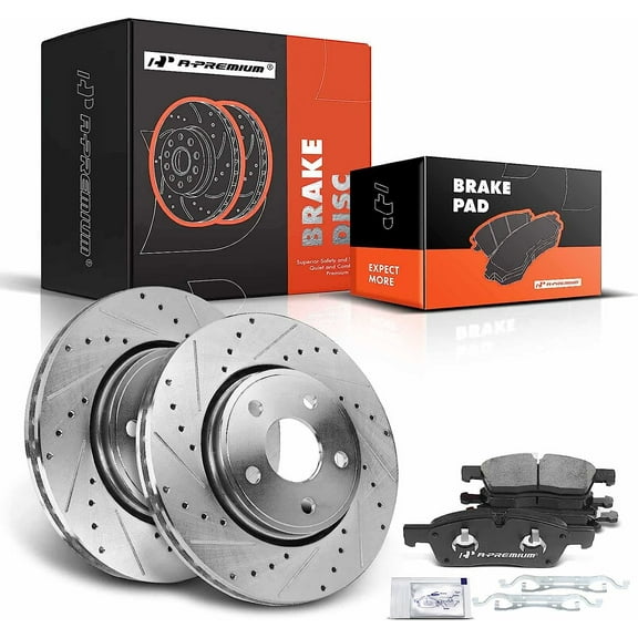 A-Premium 12.99 in (330 mm) Front Drilled and Slotted Disc Brake Rotors   Ceramic Pads Kit Compatible with Select Dodge and Jeep Models - Durango 11-20, Grand Cherokee 11-18, 6-PC Set