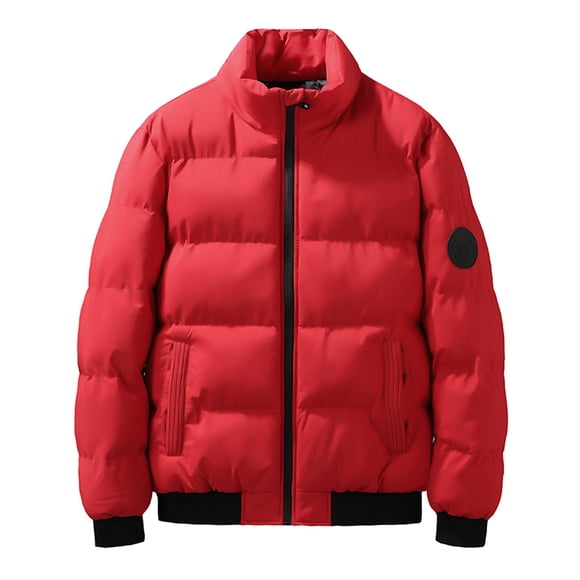 Penkiiy Down Jackets for Men Men's Stand-up Collar Winter Casual Padded Cotton Jacket Red Coats