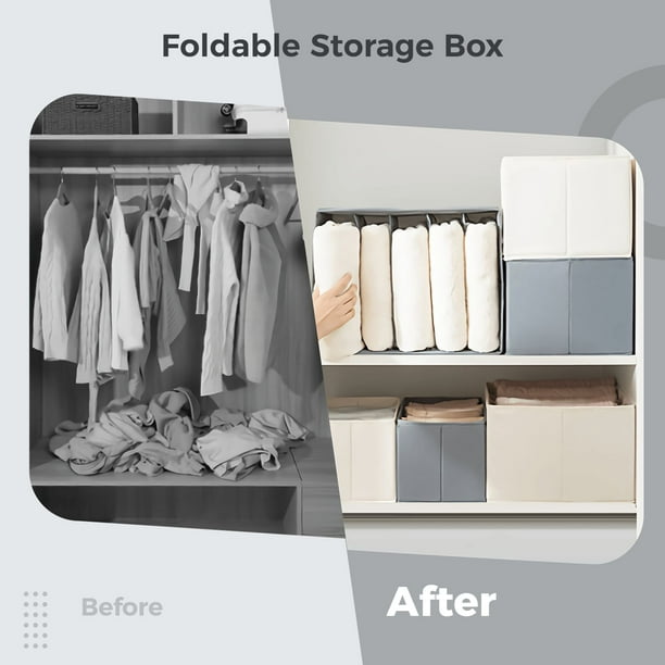 Coofit Foldable Storage Box Grey, 2 Pcs Collapsible Cabinet Clothes Organizer With Individual Compartments, Drawer Organizer With Dividers For Pants