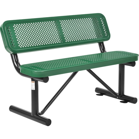 Global Industrial 4' Outdoor Steel Bench w/ Backrest Perforated Metal Green