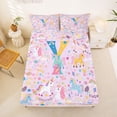 thumbnail image 5 of jejeloiu Cute Unicorn Animals Queen Sheet Sets For Girls,3D Cartoon Monogrammed Y Bed Set For Kids,4 Pieces, 5 of 6