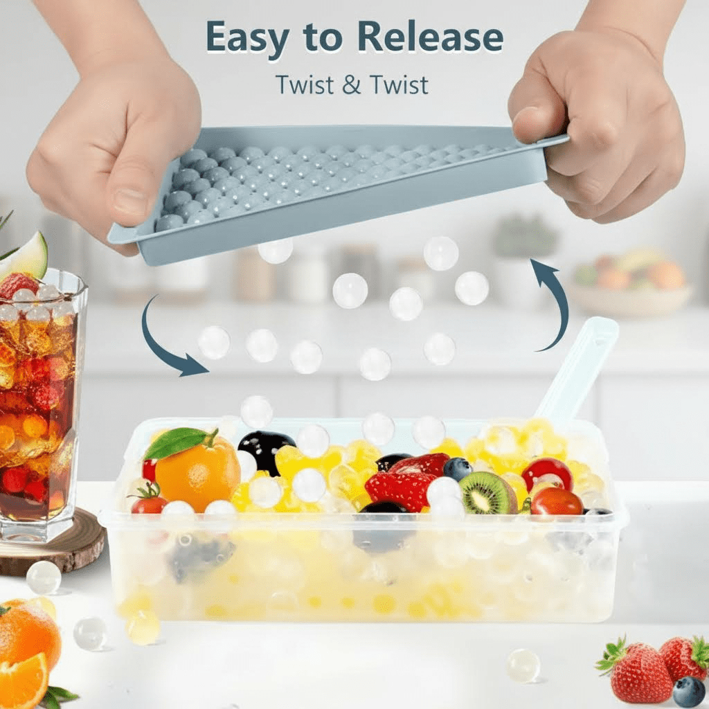 Stackable Mini Ice Cube Trays with Lid & Bin - 0.55 Inch Tiny Pebble Ice for Fast Cooling in Drinks, Easy Twist Release, Perfect for Iced Coffee and Cocktails (2-Pack, Blue)
