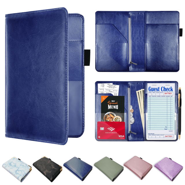 Libreta de Camareros ComfiTime de Cuero Sintético Azul Marino con Bolsillo con Cremallera