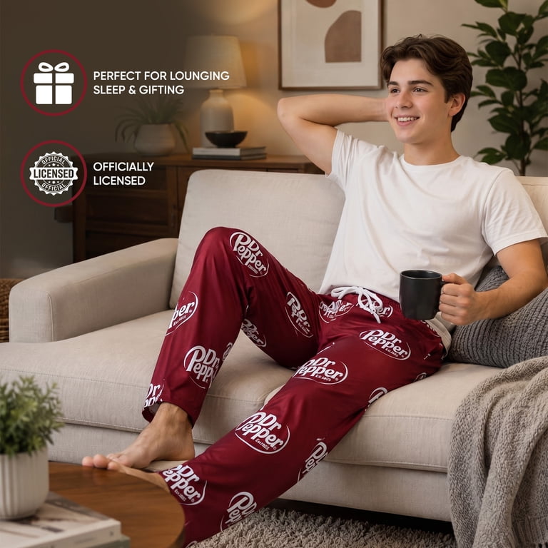 Dr Pepper Soda Logo All-Over Print Men's Red Sleep Pajama Pants