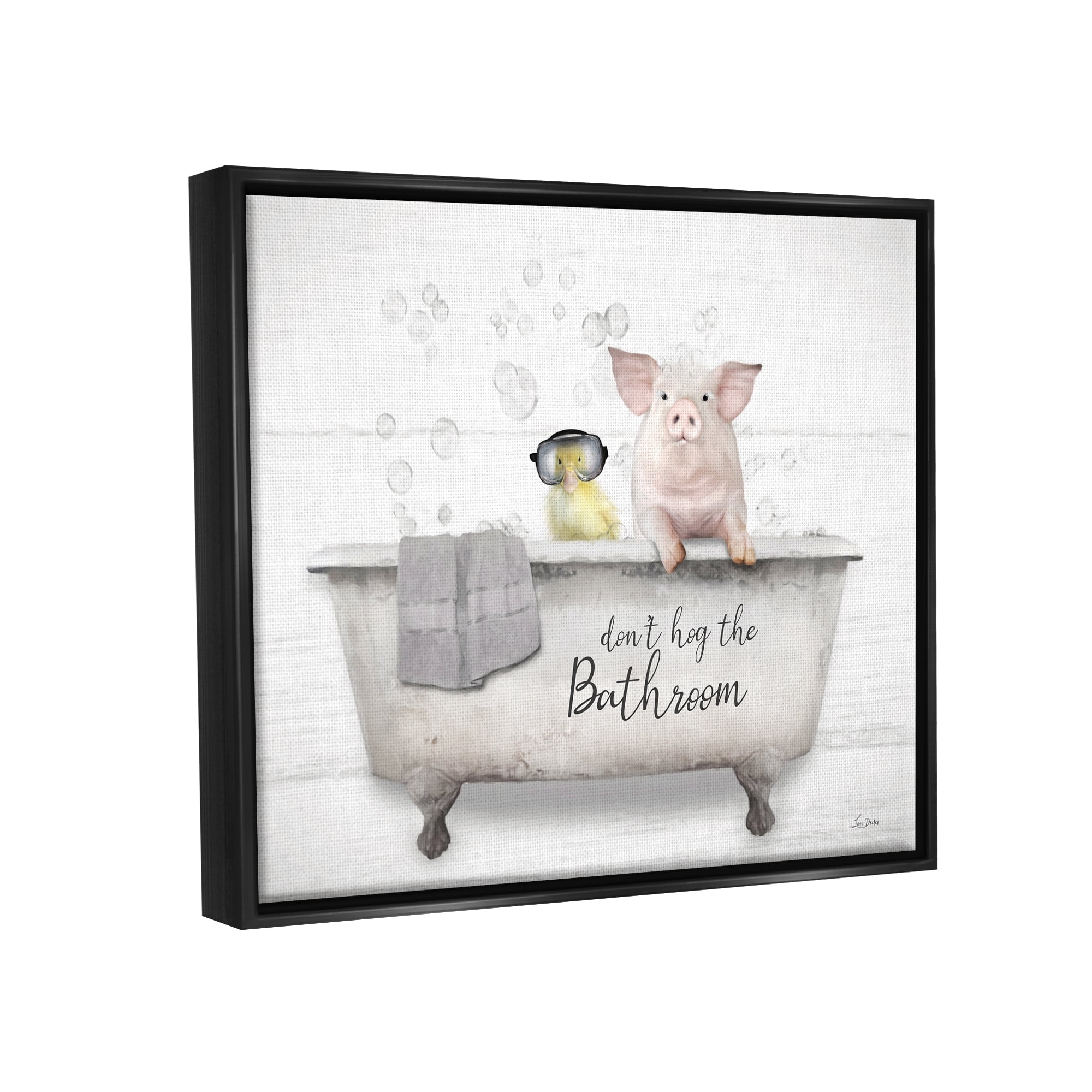 Stupell Industries Don't Hog Bathroom Animals & Insects Painting Black Floater Framed Canvas Art Print Wall Art, 31 x 25