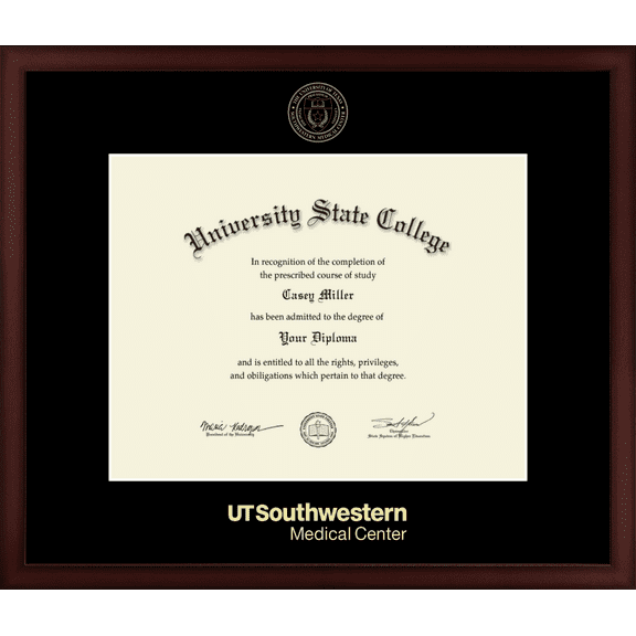 University of Texas Southwestern Medical Center Diploma Frame, Document Size 14" x 11"