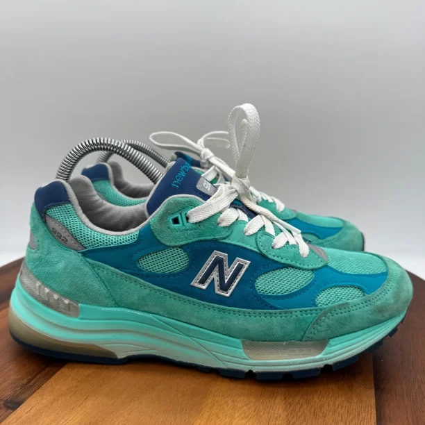 New Balance 992 Shoes Mens 7 Made In USA Teal Blue Silver Metallic Sneakers