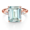 thumbnail image 3 of Gem Stone King 18K Rose Gold Plated Silver 12X10MM Sky Blue Simulated Aquamarine and 2MM White Lab Grown Diamond 3 Stone Engagement Ring for Women | 5.49 Cttw | Gemstone March Birthstone | Size 7, 3 of 4