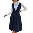 thumbnail image 4 of Women V Neck Corduroy Overall Dress Fall Mini Pinafore Jumper Dress Blue XL, 4 of 9