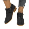 thumbnail image 3 of Willtoo Women Vintage Ankle Boots Solid Leather Cross Buckle Straps Round Toe Chunky Block Heels Side Zipper Western Booties Waterproof Stylish Breathable Daily Dressy Office Short Shoes Black, 3 of 5