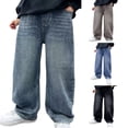 thumbnail image 2 of UACY Boys Baggy Jeans Kids Straight Wide Leg Cargo Pants Denim Y2K Teen Casual Loose Elastic Waist Summer Trousers (Dark Blue, 15-16 Years), 2 of 9