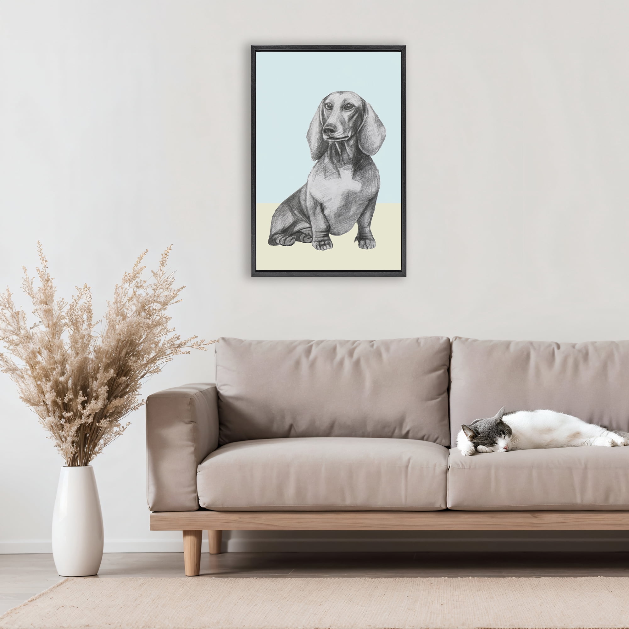 Stupell Industries Sitting Dachshund Sketch Black Framed Floater Canvas Wall Art, design by Violeta Vollmer