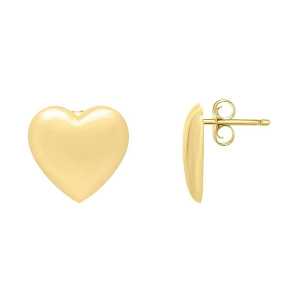 JewelStop 14k Yellow Gold Polished Finish Heart Puffed Up Studs Earrings with Push Back Clasp