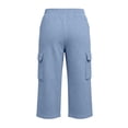 thumbnail image 6 of Waffle Cargo Shorts for Women Summer Capri Baggy Below Knee Long Shorts with Pockets Drawstring Elastic Waist 3/4 Pants Sky Blue 2XL, 6 of 7