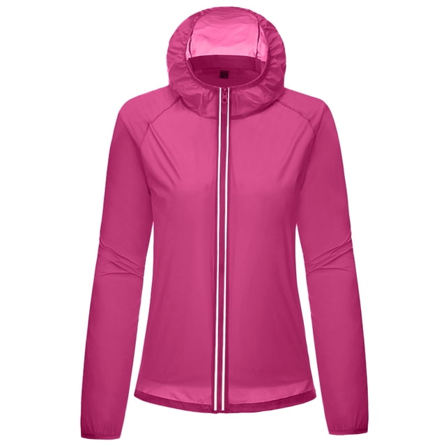 WEIYLL Womens Fleece Jacket Windproof Ultra-Light Rainproof Windbreaker Hot Pink Fall Coats Size L