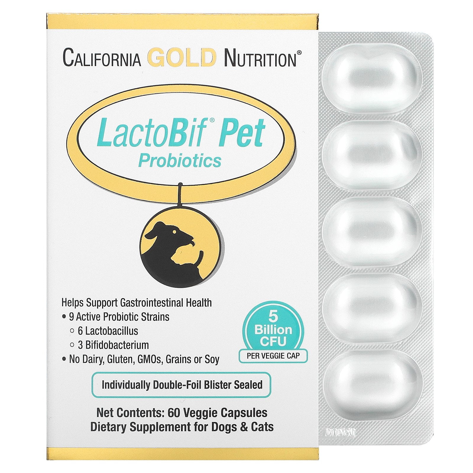 LactoBif Pet Probiotics, 5 Bllion CFU, For Dogs & Cats, 9 Active