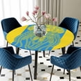 thumbnail image 3 of Blue Yellow Jellyfish Round Fitted Tablecloth with Elastic Edge, Waterproof Table Cloth Table Cover for 55"-60" Tables, Summer Beach Coastal Modern Art Tablecloths for Dining Picnic Indoor Outdoor, 3 of 9