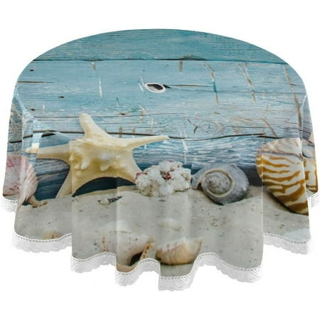 

Hidove Brilliant Starfish Beach Outdoor Round Tablecloth Waterproof Stain-Resistant Non-Slip Circular Tablecloth 60 Inch with Umbrella Hole and Zipper for Tabletop Backyard Party BBQ Decor