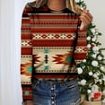 thumbnail image 2 of tklpehg Western Clothes for Women Long Sleeve Shirts Vintage Ethnic Geometry Printed Graphic Tee Leisure Crewneck Comfortable Loose Fit Lightweight Blouse Pullover Tops Brown M, 2 of 5