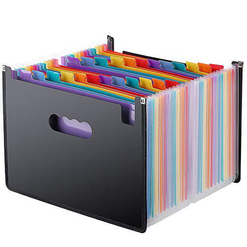 12 Pocket Expanding File Folder with Cover Rubber Band Large Plastic Rainbow Expandable File Organizer Self Standing Accordion A4 Document Folder Wallet Briefcase Business Filing Box 