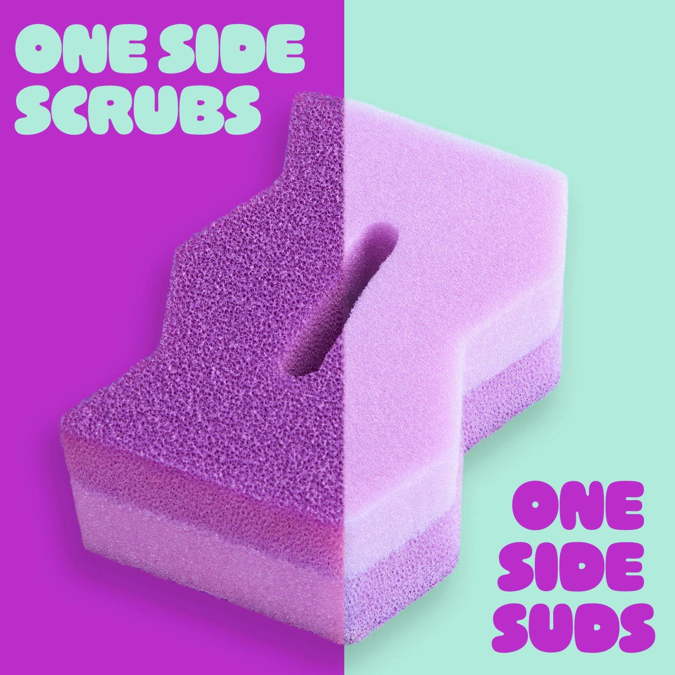 Brite by Scotch-Brite 2-Sided Scrub & Wipe, Scrubbing Kitchen and Dish Sponge, Fuchsia Frenzy, 1 Scrub Sponge