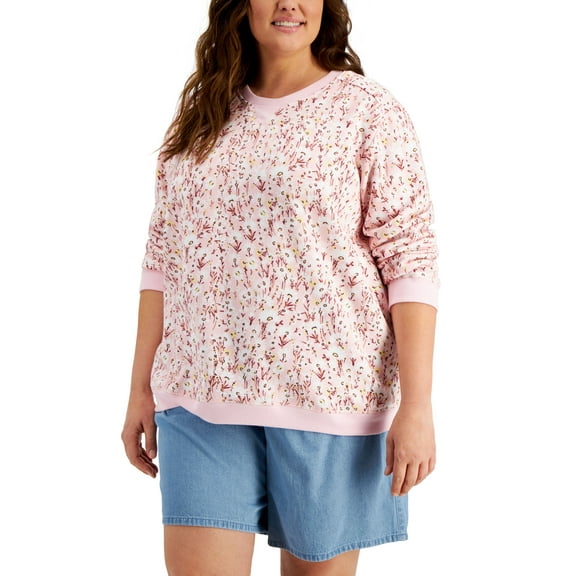 Karen Scott Plus Printed Sweatshirt Boca Blush 0X