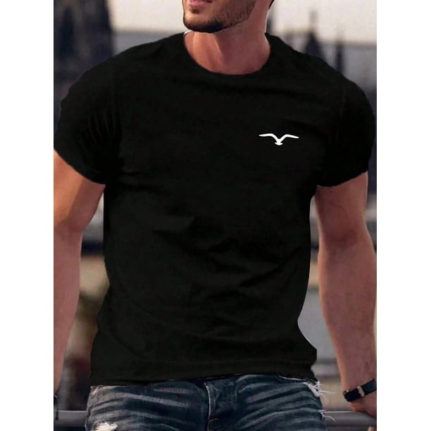 Camiseta informal de algodón 100 % algodón. Cuello redondo para hombre, corte regular, logo de gaviota. Comodidad para todas las estaciones, ideal para adultos, deportes y actividades al aire libre.