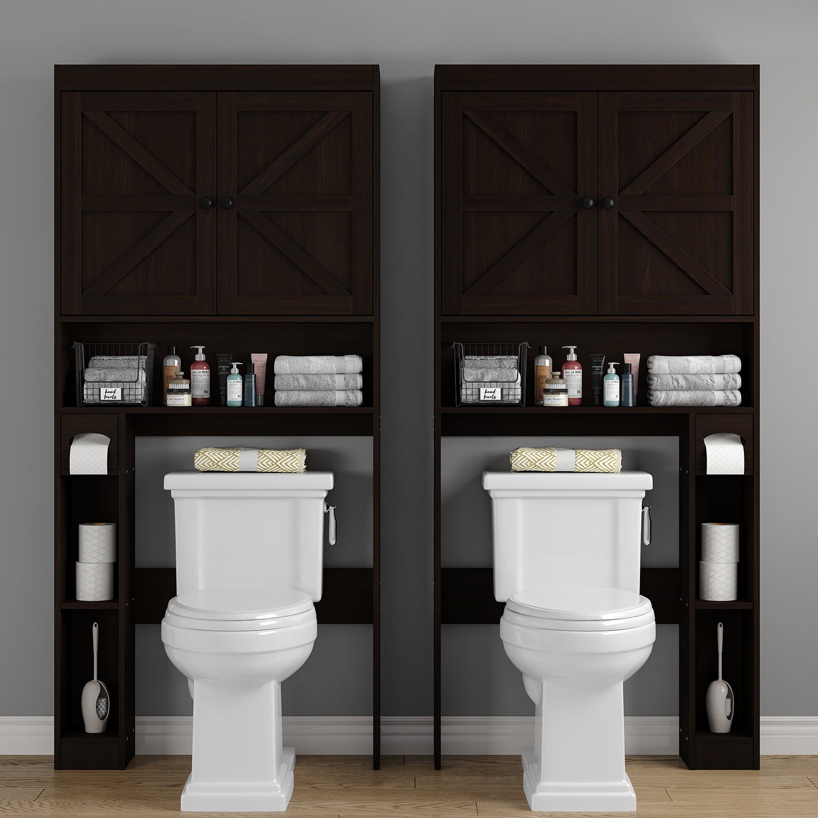 Furnihold 32.3''W Over The Toilet Storage Cabinet with Barn Doors Farmhouse Bathroom Cabinet Over Toilet, Espresso