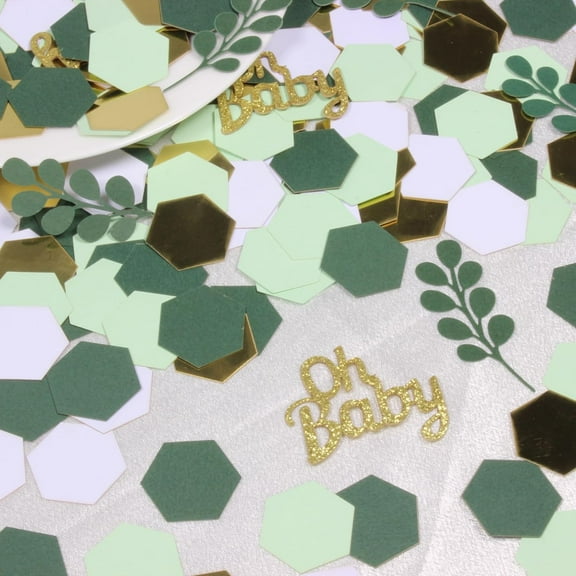 Baby Shower Confetti, 120 pcs Sage Green Baby Shower Decorations, Gold Oh Baby Confetti and Green Sage Confetti for Baby Shower Table Decor
