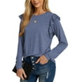 thumbnail image 2 of JWD Long Sleeve Shirts for Women Knit Tops Casual Crewneck Ruffle Tops Loose Fit Blue-Large, 2 of 7