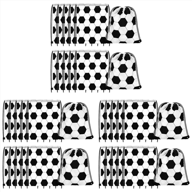 36 Pieces Soccer Style Candy Drawstring Bag Softball Soccer Basketball Volleyball Drawstring Bags,36 x Drawstring Backpack,black & white