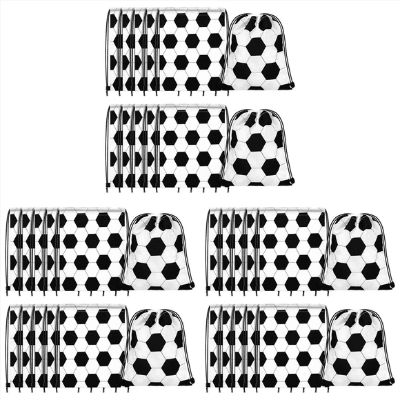 36 Pieces Soccer Style Candy Drawstring Bag Softball Soccer Basketball Volleyball Drawstring Bags,36 x Drawstring Backpack,black & white